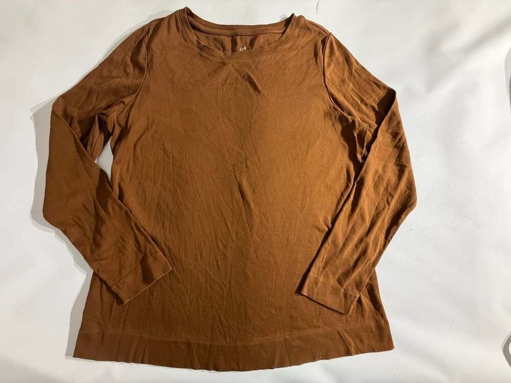 J.Jill Pima Cotton Long Sleeve Crewneck Tee Shirt Brown Womens L Tal